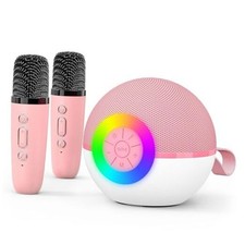 goopow Mini Karaoke Machine Speaker for Kids Adults, Portable Pink-2Mic