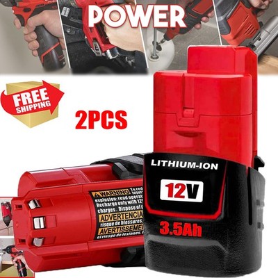 2Pack For MILWAUKEE For M12 12V 48-11-2402,C12 B,C12 BXLithium-Ion Battery
