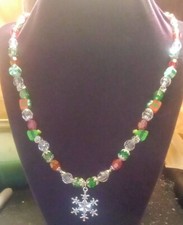 Christmas Acrylic Beaded Silver Snowflake Necklace