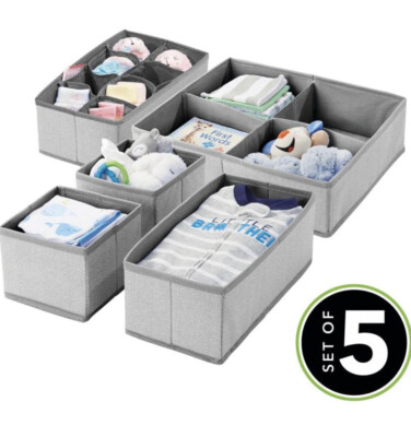 5er Set Stoff Schubladen Organizer von M Design in Grau Fischgrät in 5 Größen