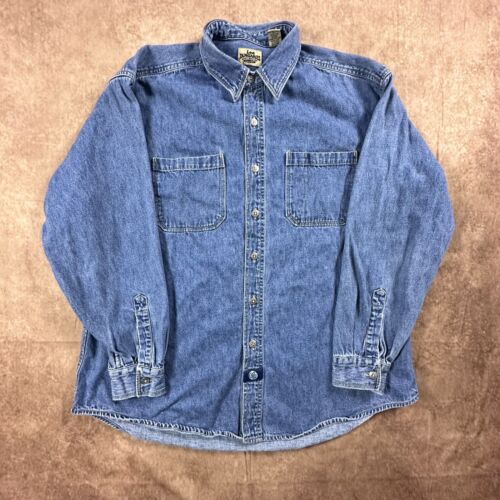 Vintage Lee Shirt Mens Large Blue Dungaree Denim Western Metal Button Y2k