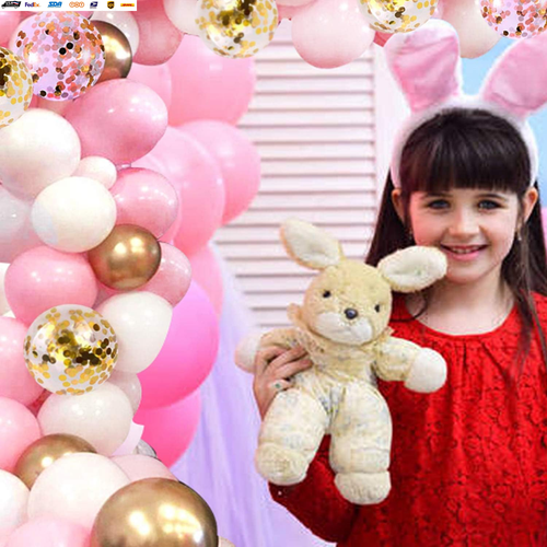 62Pcs Pink Gold Confetti Latex Balloons Kit, 12 Inch Pink White Gold Helium Ball - Picture 4 of 8