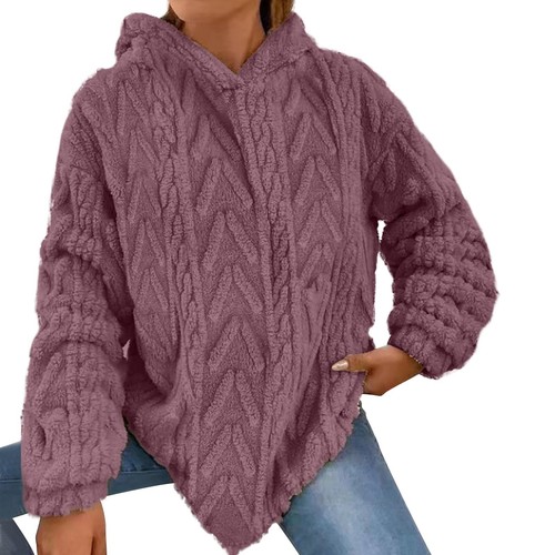 Women's Solid Color Hooded Plush Fleece Oversized Sweatshirt Loose Fit Pullovers - Picture 46 of 60