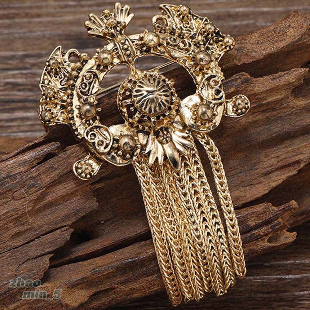 Vintage Gold Tassel Brooch Pin Retro Women Jewelry Lapel Pins Wedding Party  Gift