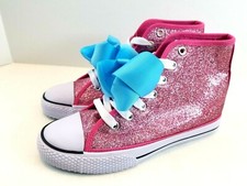 JoJo Siwa Girls High Top Sneakers Size 3.5 Pink Glitter Bow Lace Up Shoes