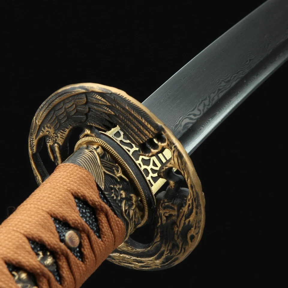 Katana Hecha a Mano Japonesa Damasco Hoja de Acero Plegada Arcilla Real Templada Hamon Foto 2 de 4