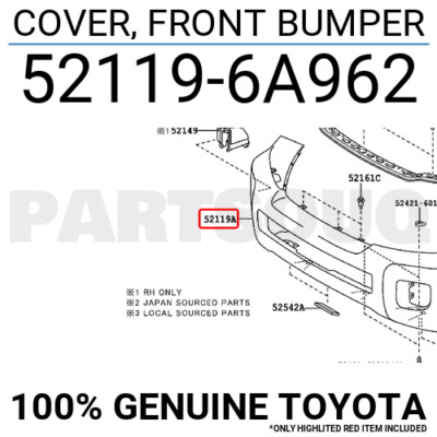 521196A962 Genuine Toyota COVER, FRONT BUMPER 52119-6A962 | eBay