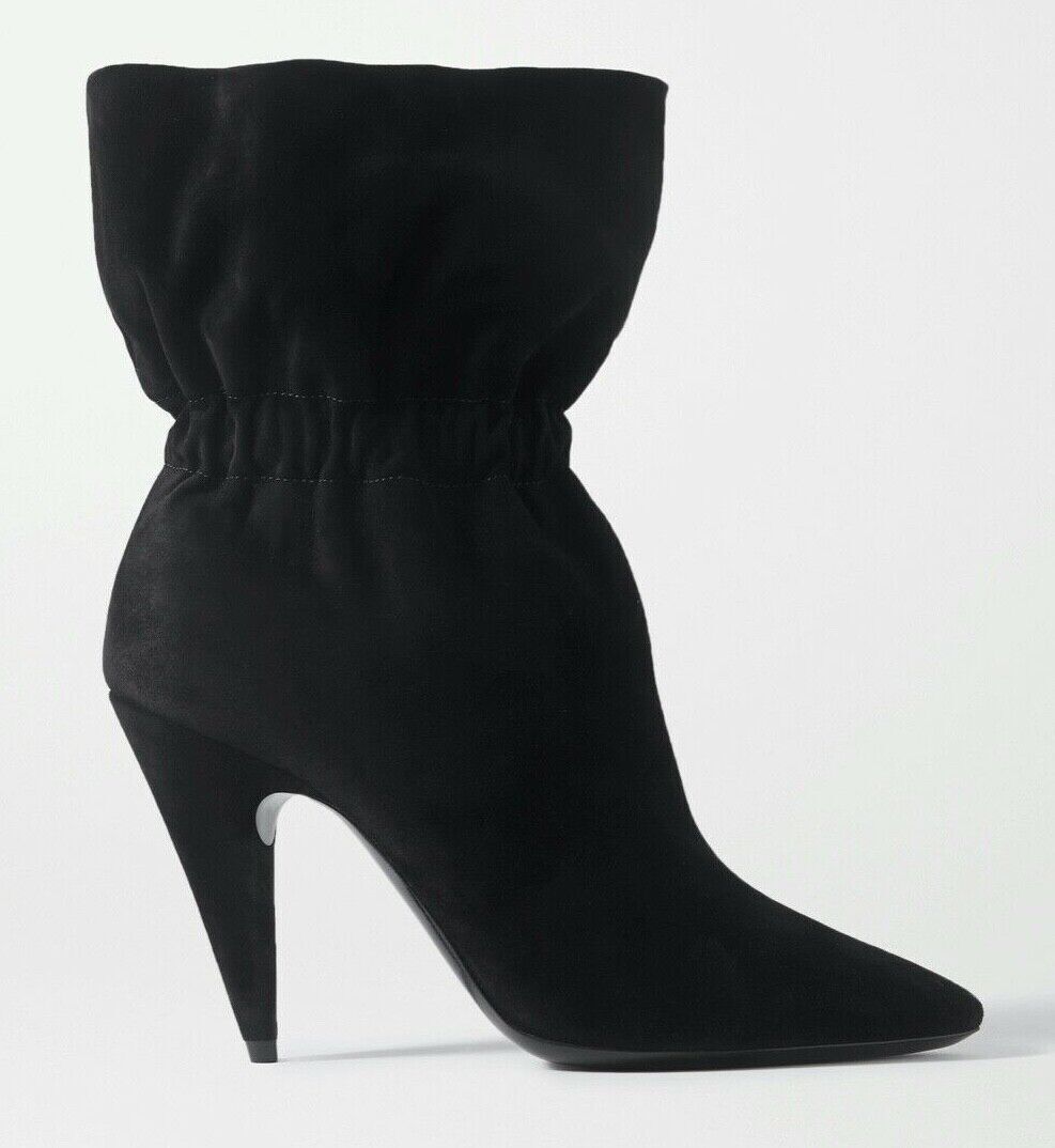 Stivaletti Saint Laurent YSL Etienne 95 in pelle scamosciata nera elastici tacco a polsino 42