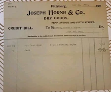 1901 Joseph Horne & Co Dry Goods Billhead Receipt Pittsburgh Pennsylvania B