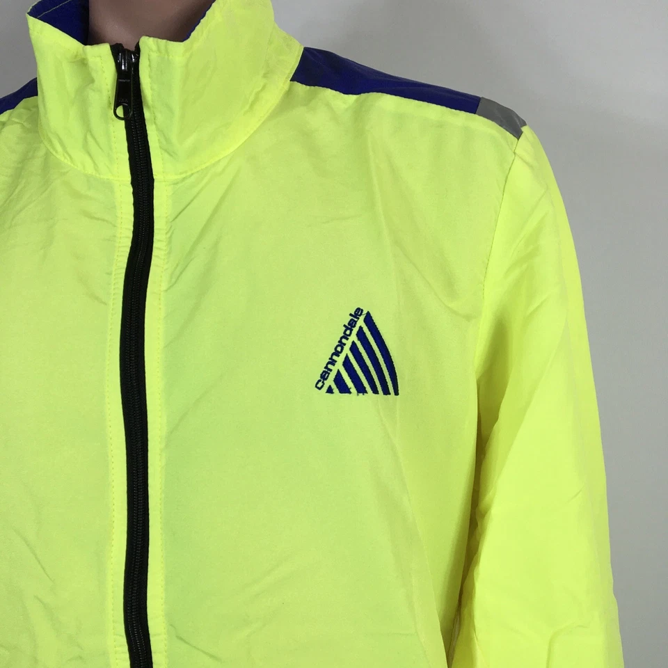 Chaqueta Atlética Cortavientos Cannondale Años 80 Amarillo Neón Púrpura Cremallera Completa Talla XL De Colección Foto 3 de 4