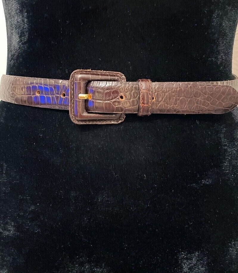 Talbots Womens Skinny Waist Belt Small Brown Croc Embossed  display picture 1
