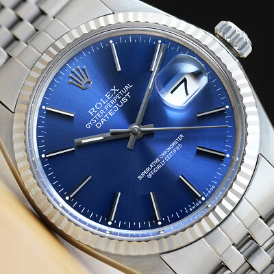 Herren ROLEX Datejust 16234 Uhr Blaues Zifferblatt 18K Weißgold Stahl