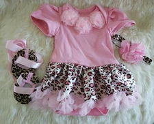 Baby Doll Clothes Reborn Girl 20-23'' Pink Leopard Baby Girl 3 Pieces Cute!
