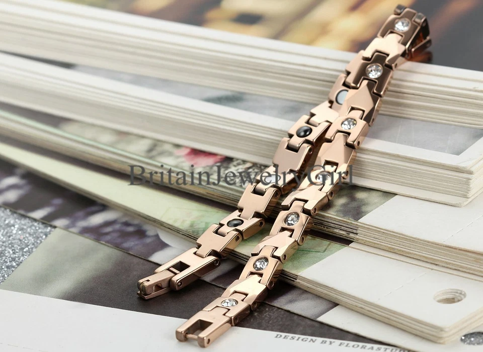 Brazalete de eslabones magnéticos de tungsteno tono oro rosa de moda de 7,4 pulgadas para mujer*7 mm Foto 4 de 4