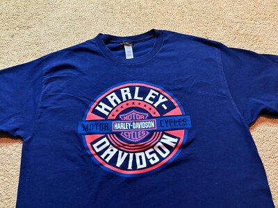Vintage Y2K Harley Davidson Motorcycles Fink's Zanesville Ohio Navy T Shirt L