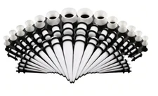 50pc White Ear Stretching Kit 14g-00g Gauging gauges Acrylic Silicone Tunnels