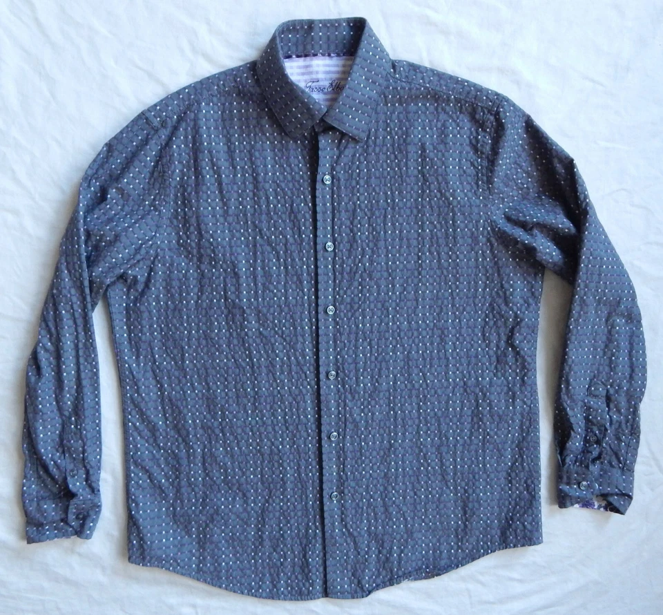 Camisa gris púrpura lunares manga larga abotonada - Grande para hombre Tasso Elba Foto 2 de 4
