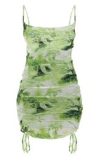 Pretty Little Thing Lime Dragon Print Strappy Rushed Tie Ham Bodycon Dress Sz 8