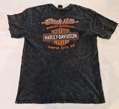 M*I様 Harley Davidson Black HILLS tシャツ 80 Harley Davidson Acid Washed Orange Font | Sturgis Black Hillls