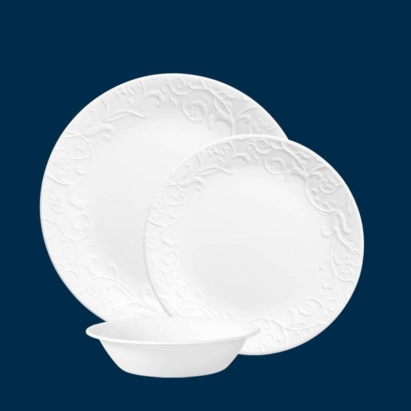Corelle 18pc Vitrelle Embossed Bella Faenza Dinnerware Set White eBay