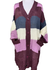 NWT LuLaRoe L Large LUCILLE Oversized BOLD STRIPE Cardigan Sweater in COOL TONES