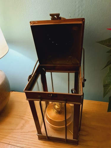 Antique Oil Lamp Marine Ship Lantern Copper Boat Cabin Lamp Marked British Make - 第 12/23 張圖片