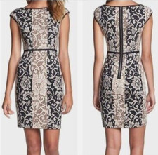 Maggy London Womens Brown & Black Floral Ribbon Waist Cap Sleeve Pencil Dress 8
