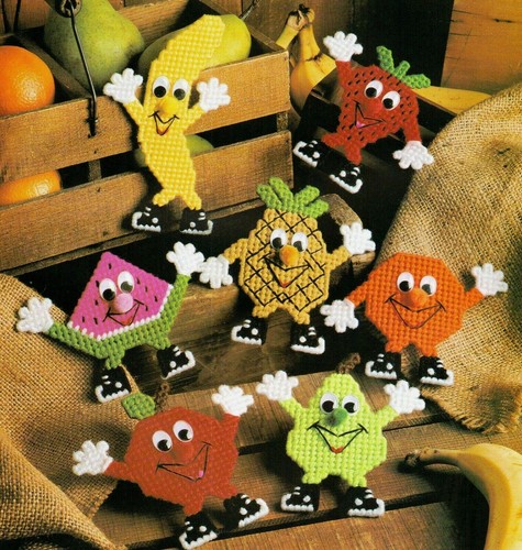 BOOGIE WOOGIE FRUIT 7 WIGGLY EYED MAGNETS PLASTIC CANVAS PATTERN INSTRUCTIONS