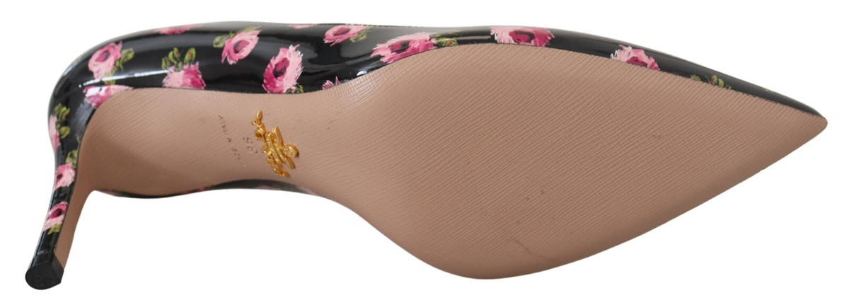 PRADA ブラック フラワーハイヒール Prada Black Leather Flower Kitten Heels – Treasures of NYC