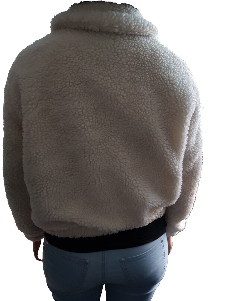 NEW LOOK womens white collared zip up long sleeve teddy jacket eBay