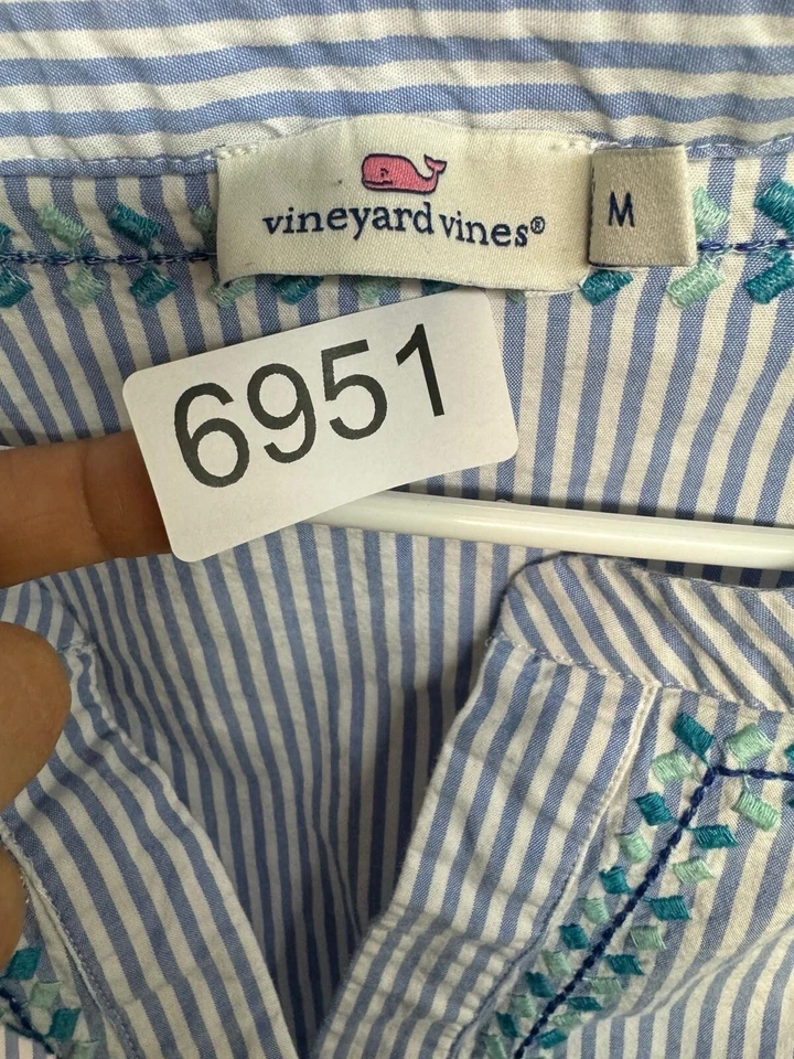 Blusa para mujer Vineyard Vines azul a rayas bordada manga larga talla L Foto 3 de 4