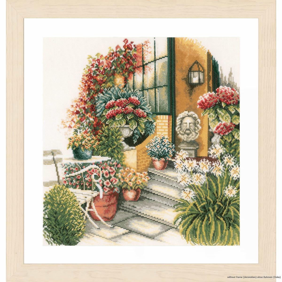 Lanarte cross stitch kit ""Terrace in autumn bloom"", counted, DIY