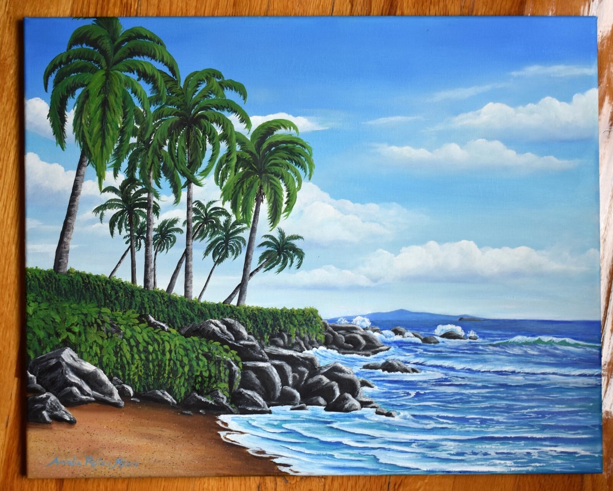 Hawaii Island Oil Painting Original Maui Coast Artist Signed Sold