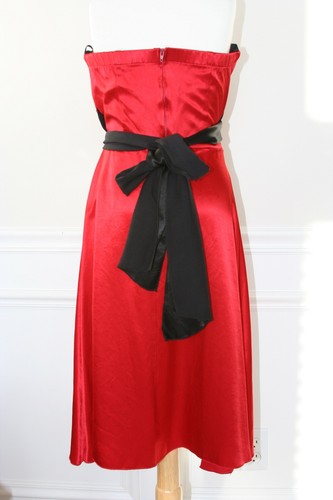 RUBY ROX Size 3 Red Satin Strapless Dress with Black Satin Sash Dressy Formal - Picture 2 of 2