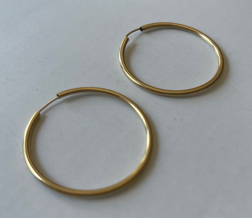 14K Gelbgold große 1,5" endlose Creolen 1,5 mm breit Ohrringe 2,38 g - Bild 2 von 3