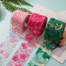 9M 3D Sequins Fleur Broderie Tissu Maille Ruban DIY Nœud Poils Clip Accessoires