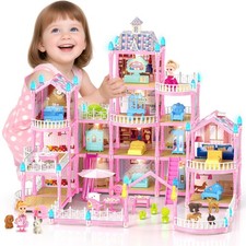 Doll House for Girls, Dream Dollhouse 4-Story 15 Rooms with 2 Dolls, Lights, ...
