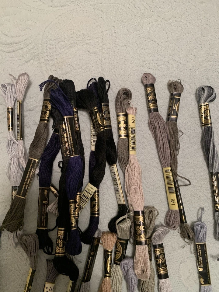 20+ DMC 6-Strand Embroidery Cotton 8.7yd-mixed BLACK AND GRAY Several For Sale - Image 3 of 4