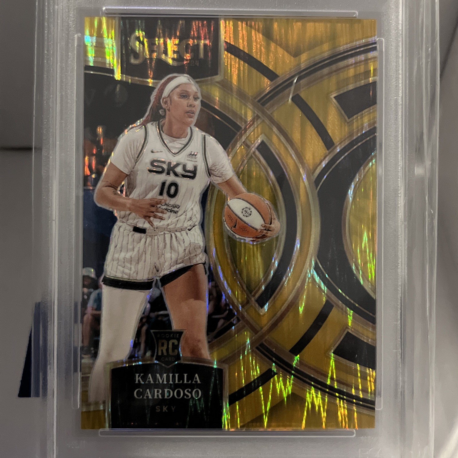 2024 Select WNBA KAMILLA CARDOSO Gold Flash Prizm Rookie SP 1/10 Gem Mint PSA 9 view 2