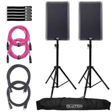 QSC K10.2 K2 Series 10" Powered Active DJ PA Speakers w Stands Pink XLR Cables