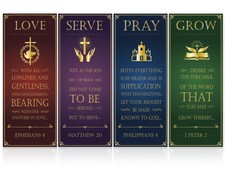 4 Pcs Church Banners with Scripture for Sanctuary Wall Religious Festivals