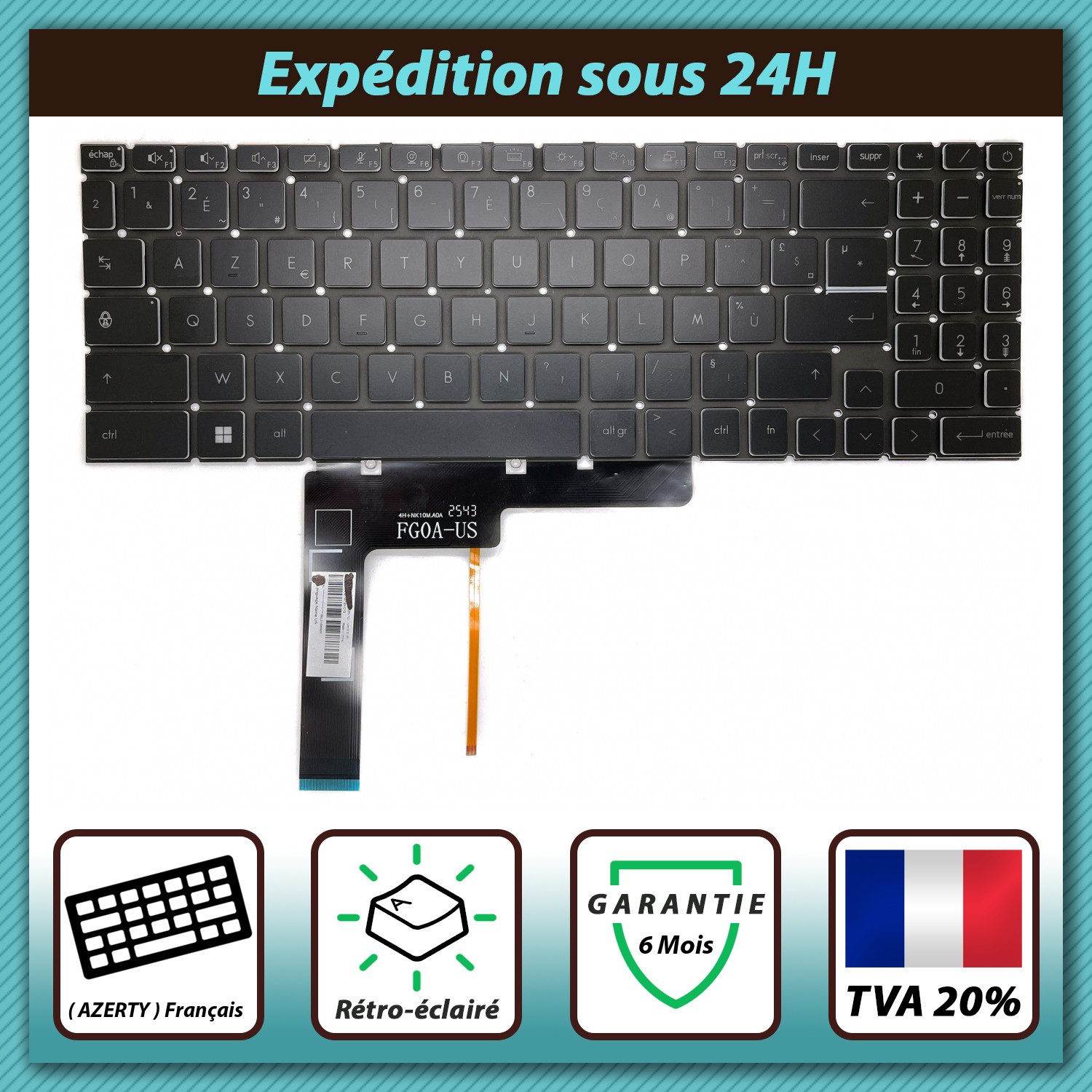 Clavier AZERTY Cyborg 15 A12UDX Remplacement Touches Rétroéclairées