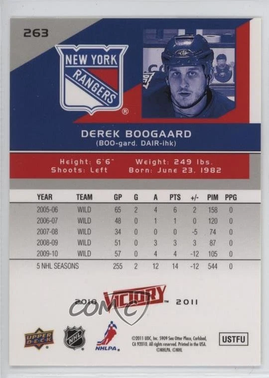 2010-11 Upper Deck Victory Derek Boogaard #263 - Image 2 of 2