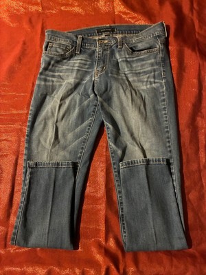 Flying Monkey Jeans Womens 28 Medium Blue Cropped Patch Knee Straight Stretch