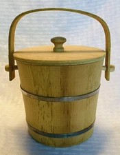 Vintage Basketville Putney Vermont Wooden Firkin Sugar Bucket W/Cover Metal Band