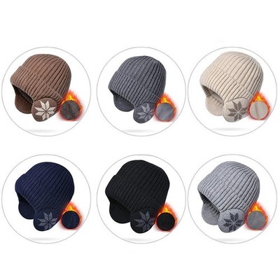Winddichte Woll Strickmütze mit Plüschfutter Stretch Fit für Outdoor Winter
