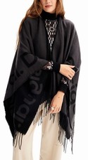 DESIGUAL Black & Grey Logo Poncho Cape RRP £84.00 Brand New With Tags