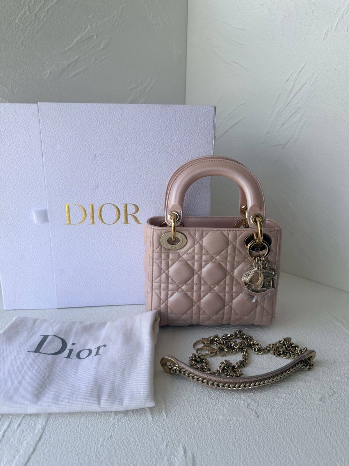 Authentic Pre‑Owned Dior Lady Dior Mini Pink Cannage Lambskin Leather Handbag