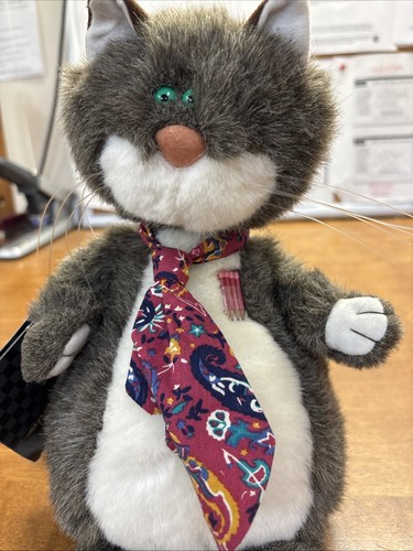 Cravatta nerd animale peluche Hallmark Purrsonality gatto LESTER The Whiz 12" con etichetta usata in ottime condizioni - Foto 2 di 24