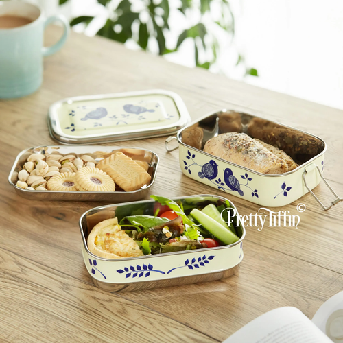 Hand Painted Bento Box, Eco Lunchbox Two Compartment Lunchbox Stainless Steel - Picture 5 of 10